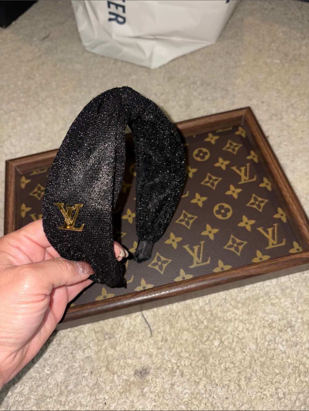Inspired Black Sparkle Knot Headband with Gold Accent